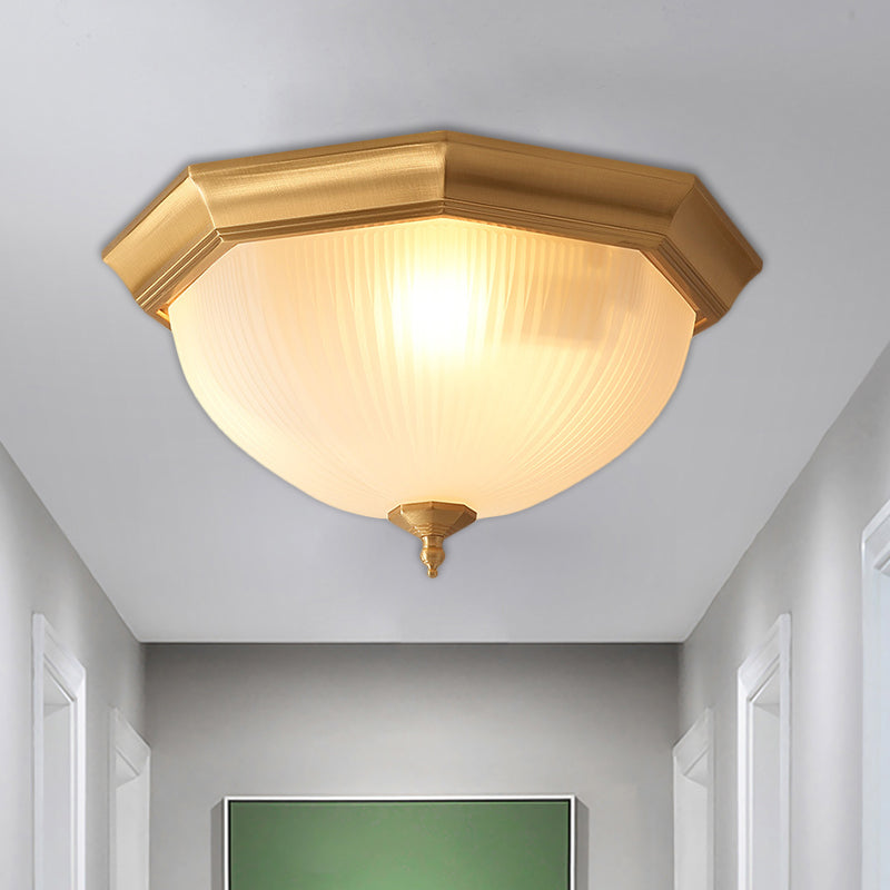 Ridged Dome Bedroom Ceiling Flush Cottage Cream Glass 12.5"/15" Wide 2/3-Head Brass Flush Mount Fixture