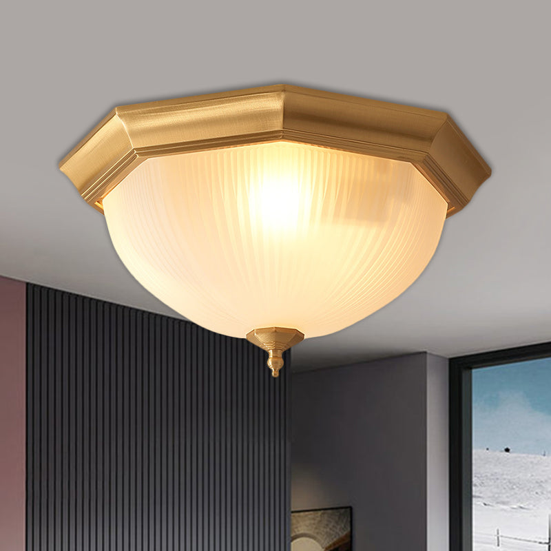 Ridged Dome Bedroom Ceiling Flush Cottage Cream Glass 12.5"/15" Wide 2/3-Head Brass Flush Mount Fixture