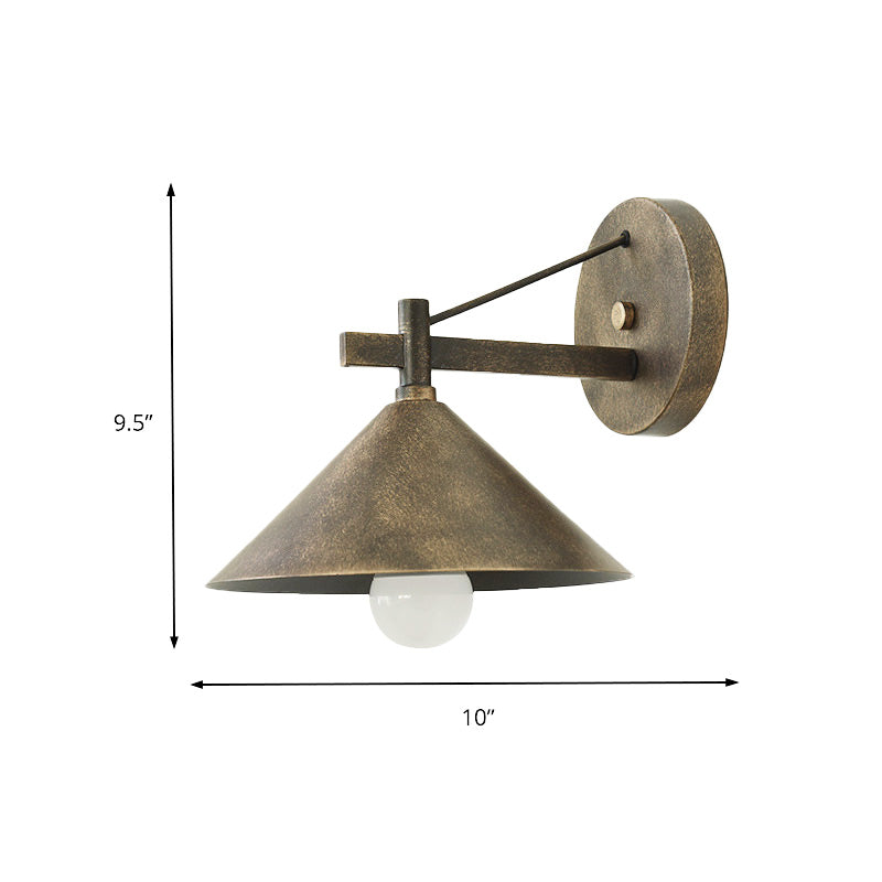 1 Light Metal Wall Sconce Light Industrial Aged Silver/Bronze Cone Dining Room Lighting Fixture