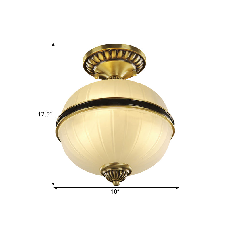 Farmhouse Ellipsoid Semi Flush Light 4/6-Head-Rippen-Opal-Glasdecke in Messing, 10 "/12" breit