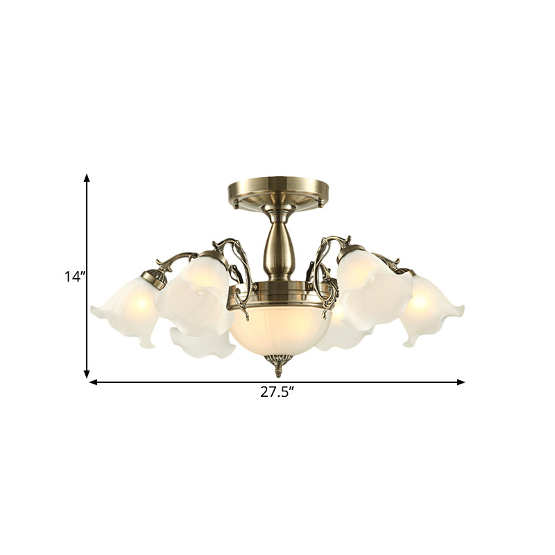8 lampen Bloem Semi Montage Verlichtingsstijl Landelijke stijl Bronze/messing/koperen Melkglas dicht bij plafondlamp met schuifarm
