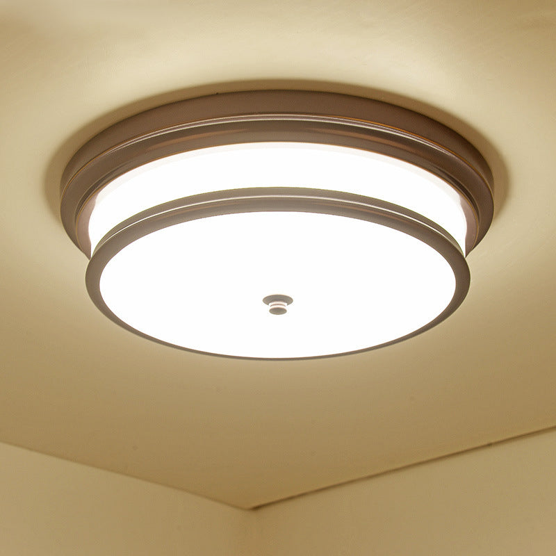 Plafonnier de couloir en forme de tambour, verre crème vintage, éclairage LED encastré noir/or, largeur 14"/16"