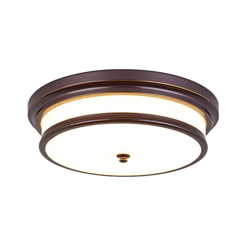 Drum-achtige gang plafondarmatuur vintage crème glas zwart/goud LED inbouwverlichting, 14"/16" breedte