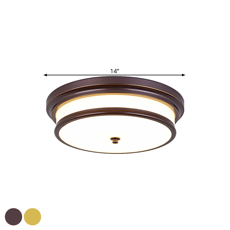 Drum-achtige gang plafondarmatuur vintage crème glas zwart/goud LED inbouwverlichting, 14"/16" breedte