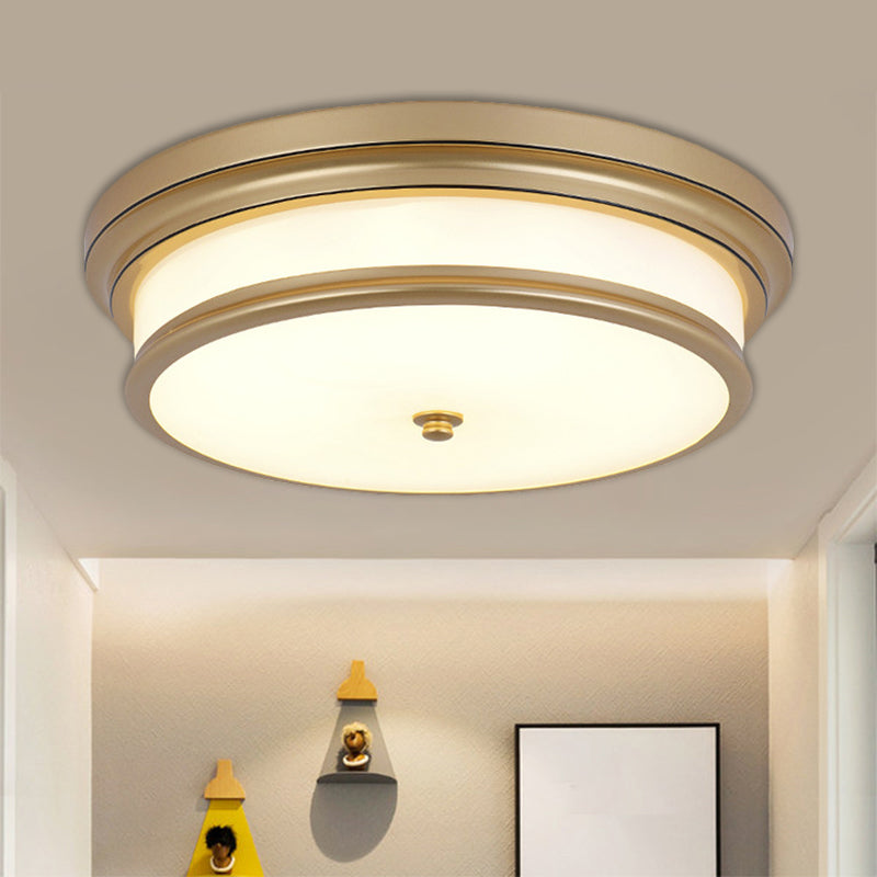 Drum-achtige gang plafondarmatuur vintage crème glas zwart/goud LED inbouwverlichting, 14"/16" breedte