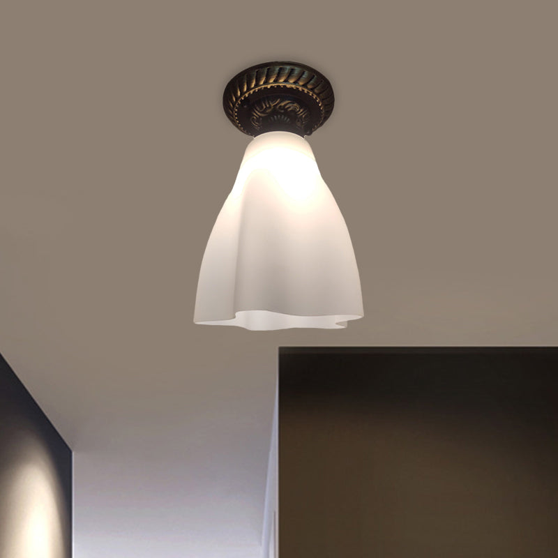 Nero Singolo Capo Flush Montaggio Lampada Campagna Bianco Vetro Conico Illuminazione per Hallway