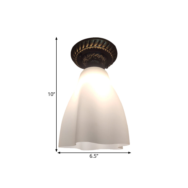Nero Singolo Capo Flush Montaggio Lampada Campagna Bianco Vetro Conico Illuminazione per Hallway