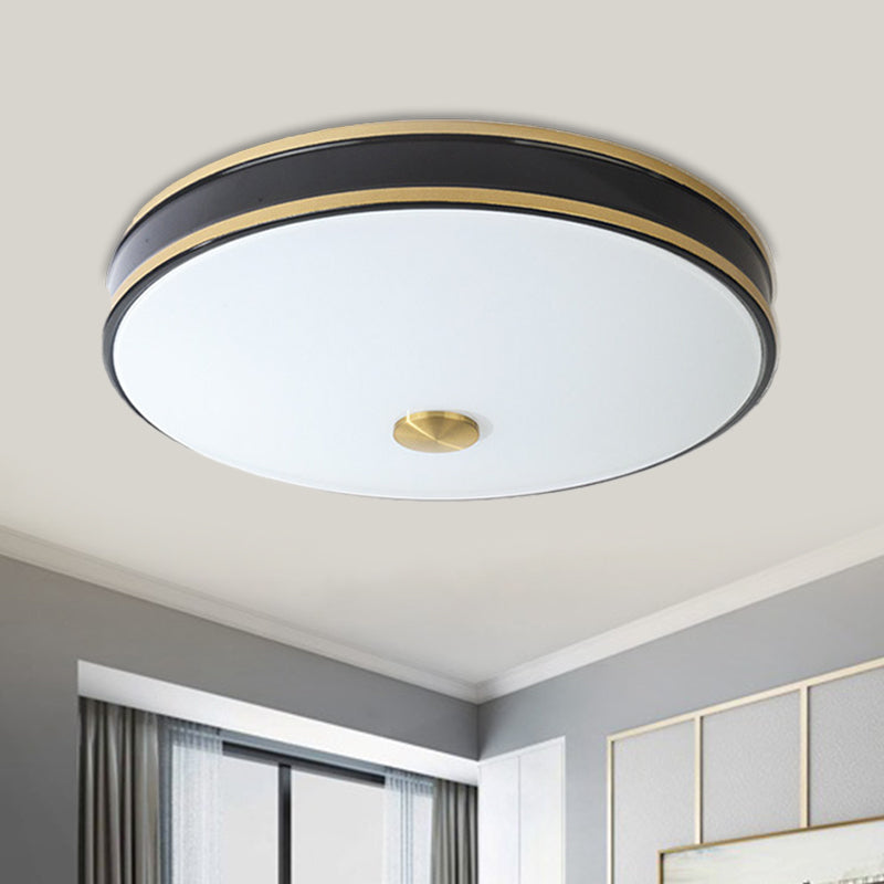 Iluminación empotrada de techo redonda de vidrio blanco para almacén LED para dormitorio en negro/dorado, 12"/19"/15,5" de ancho