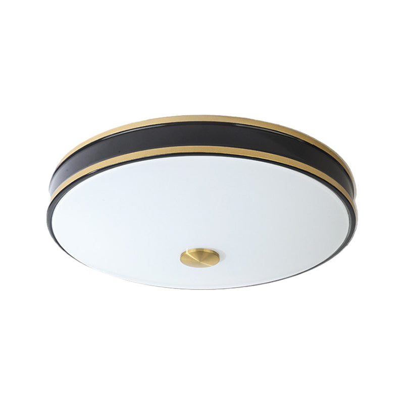 Iluminación empotrada de techo redonda de vidrio blanco para almacén LED para dormitorio en negro/dorado, 12"/19"/15,5" de ancho