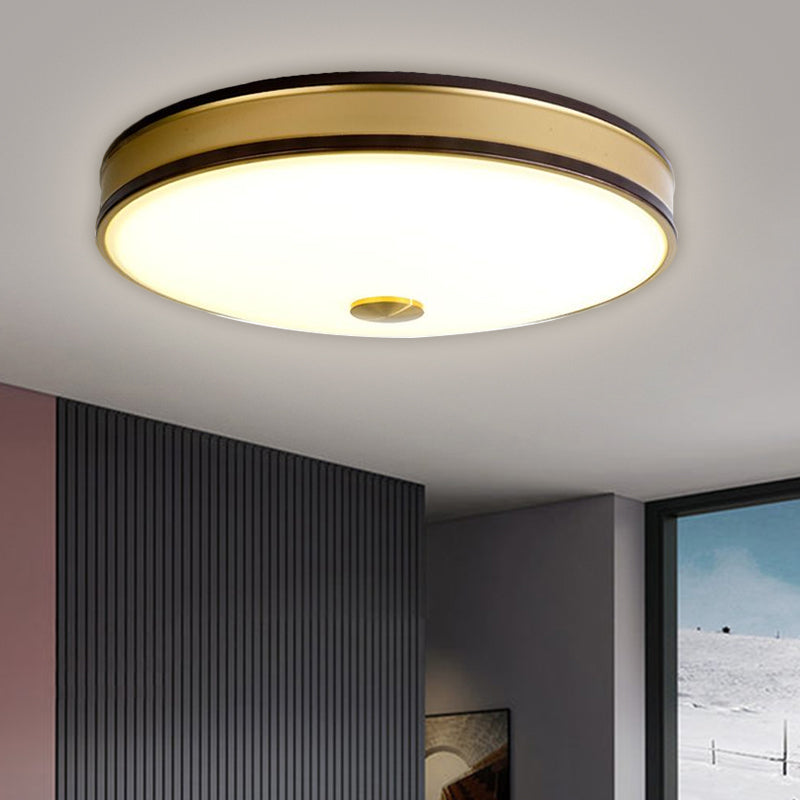 Iluminación empotrada de techo redonda de vidrio blanco para almacén LED para dormitorio en negro/dorado, 12"/19"/15,5" de ancho