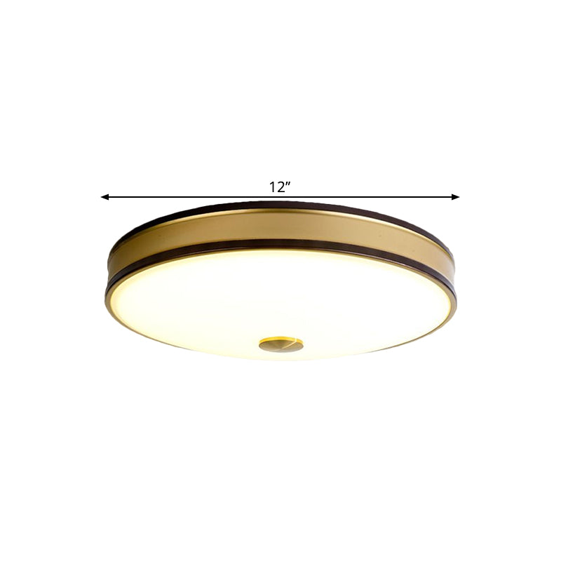 Iluminación empotrada de techo redonda de vidrio blanco para almacén LED para dormitorio en negro/dorado, 12"/19"/15,5" de ancho