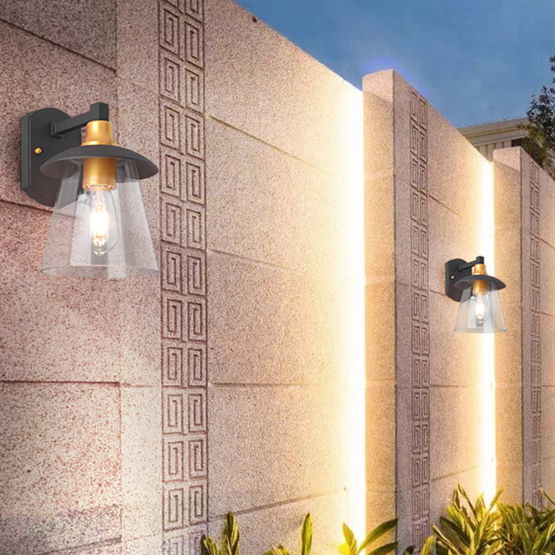 Cilindro de iluminación de pared de pared negra de vidrio transparente/semicírculo/lámpara industrial cuadrada de 1 luz, 6 "/8" de ancho