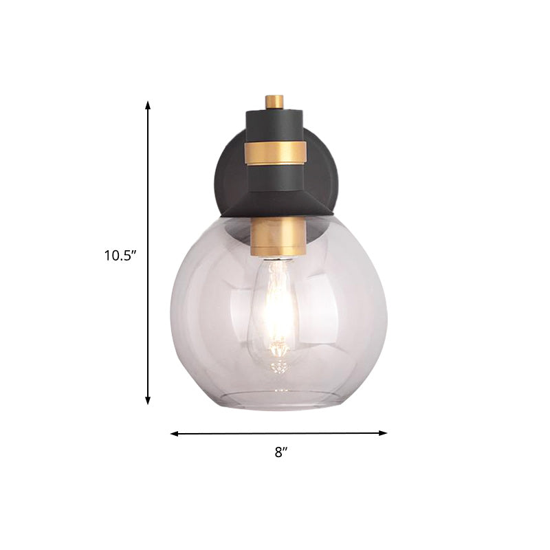 Cilindro de iluminación de pared de pared negra de vidrio transparente/semicírculo/lámpara industrial cuadrada de 1 luz, 6 "/8" de ancho