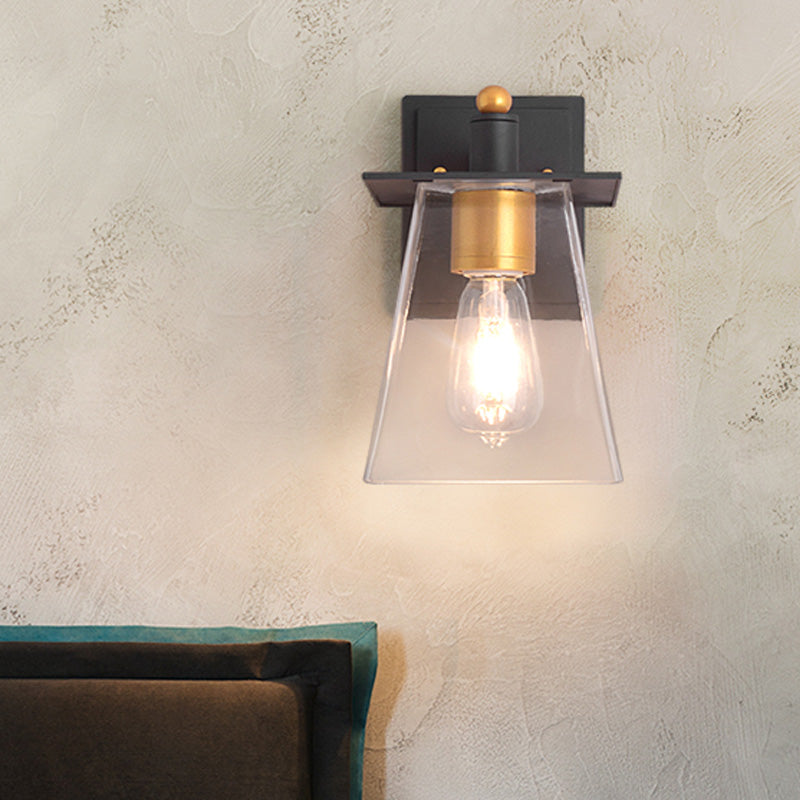 Cilindro de iluminación de pared de pared negra de vidrio transparente/semicírculo/lámpara industrial cuadrada de 1 luz, 6 "/8" de ancho