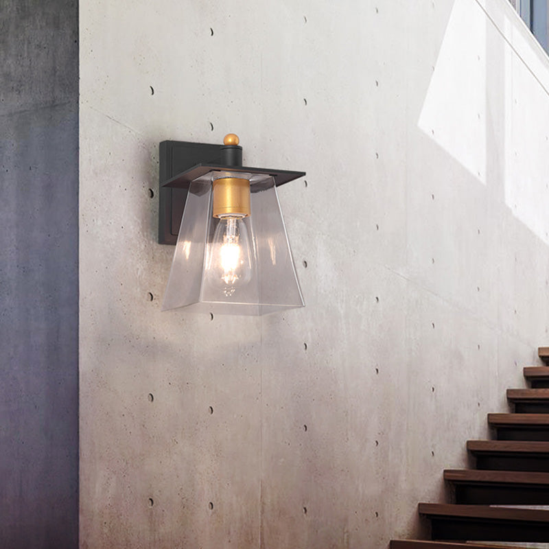 Cilindro de iluminación de pared de pared negra de vidrio transparente/semicírculo/lámpara industrial cuadrada de 1 luz, 6 "/8" de ancho