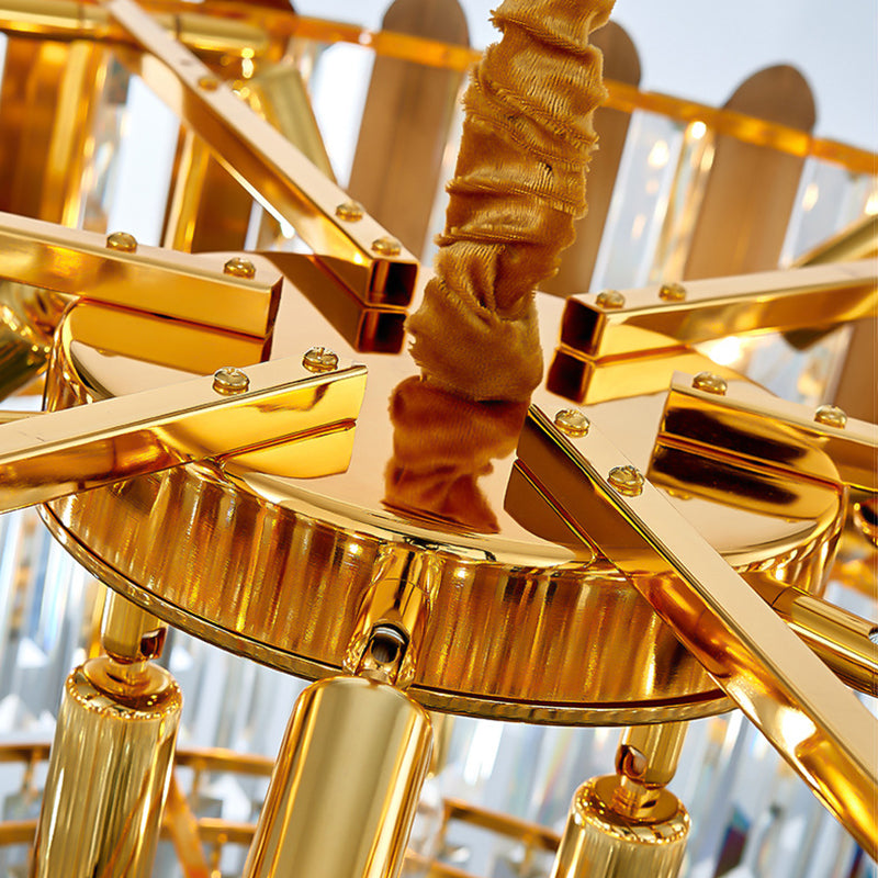 Vintage Style Linear Pendant Lamp Metal Multi Light Chandelier Hanging Light with Faceted Crystal in Brass Finish