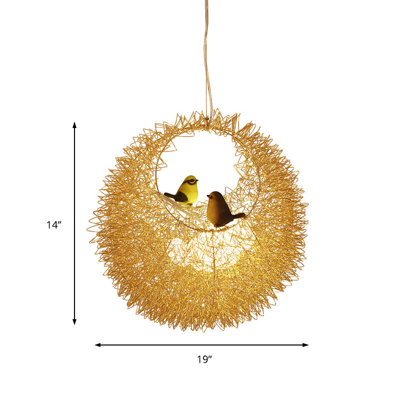 Art Deco Nest Metal Chandelier Lighting 2 Lights Ceiling Hung Fixture in Gold for Dining Room