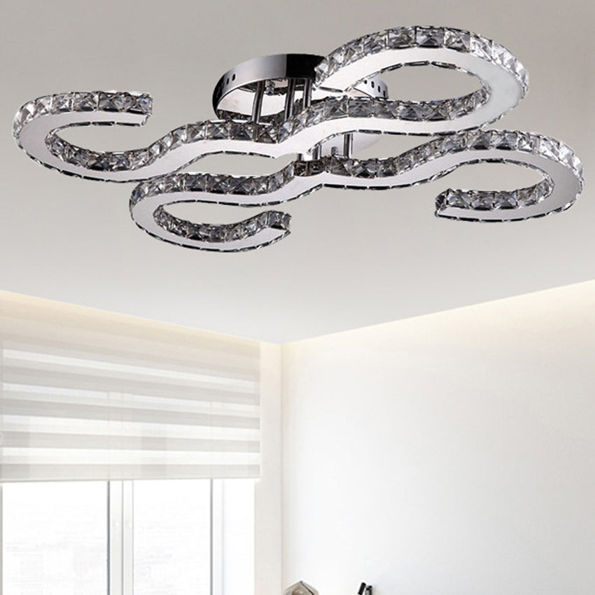 Crystal a soffitto curvo contemporaneo Crystal e metallo caldo/bianco/3 a colori Luce di applique in cromo per camera da letto
