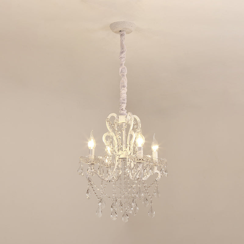 Gold/White Metal Hanging Chandelier Lamp Vintage Geometric 4/5/6 Heads Lighting Fixture with Crystal Bead Decoration