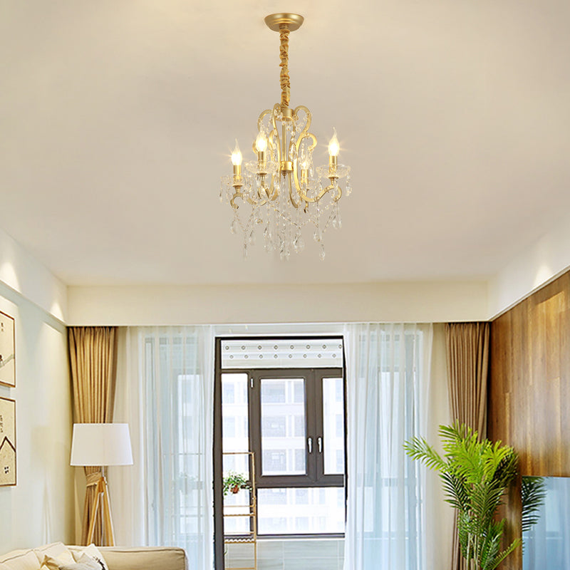 Gold/Weiß -Metall -Hänge -Kronleuchter -Lampe Vintage Geometrische 4/5/6 Köpfe Beleuchtungsanlage mit Kristallperlendekoration