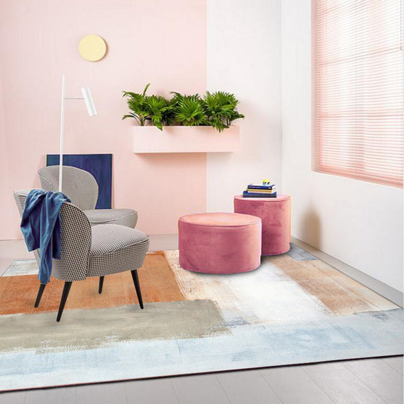 Orange Bedroom Rug Modern Abstract Oil Painting Pattern Area Rug Polyester Washable Carpet