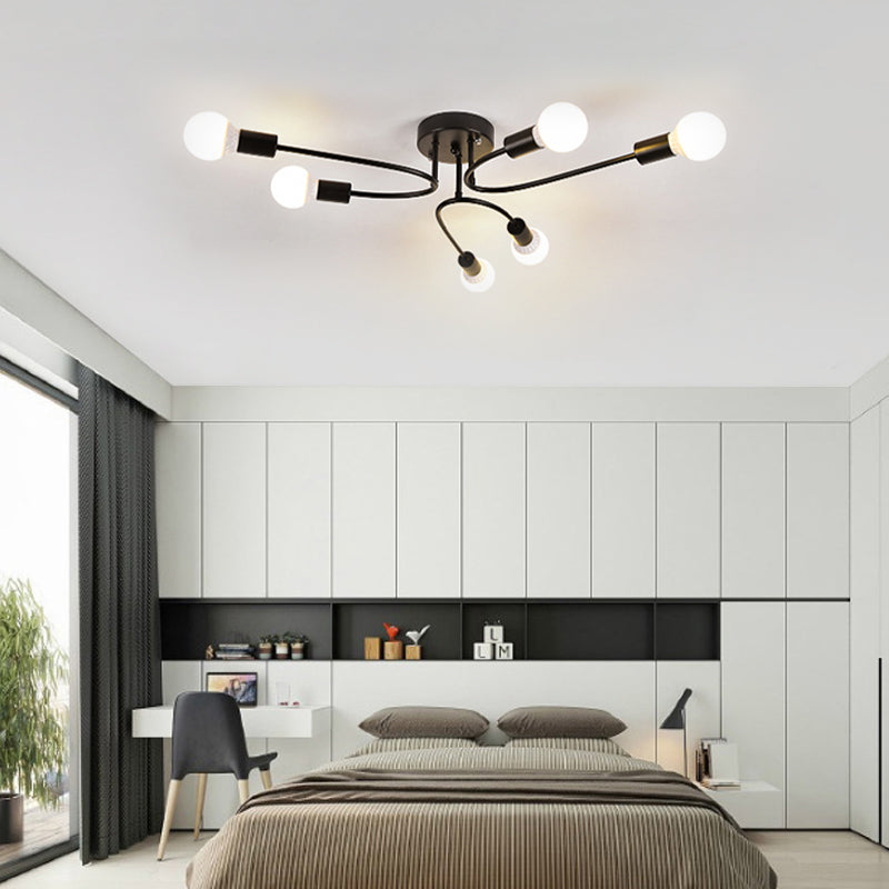 Starburst Semi Flush Mount Lighting Nordic Metal 6/8/10 Lights White/Gold/Black Ceiling Flush Light for Bedroom