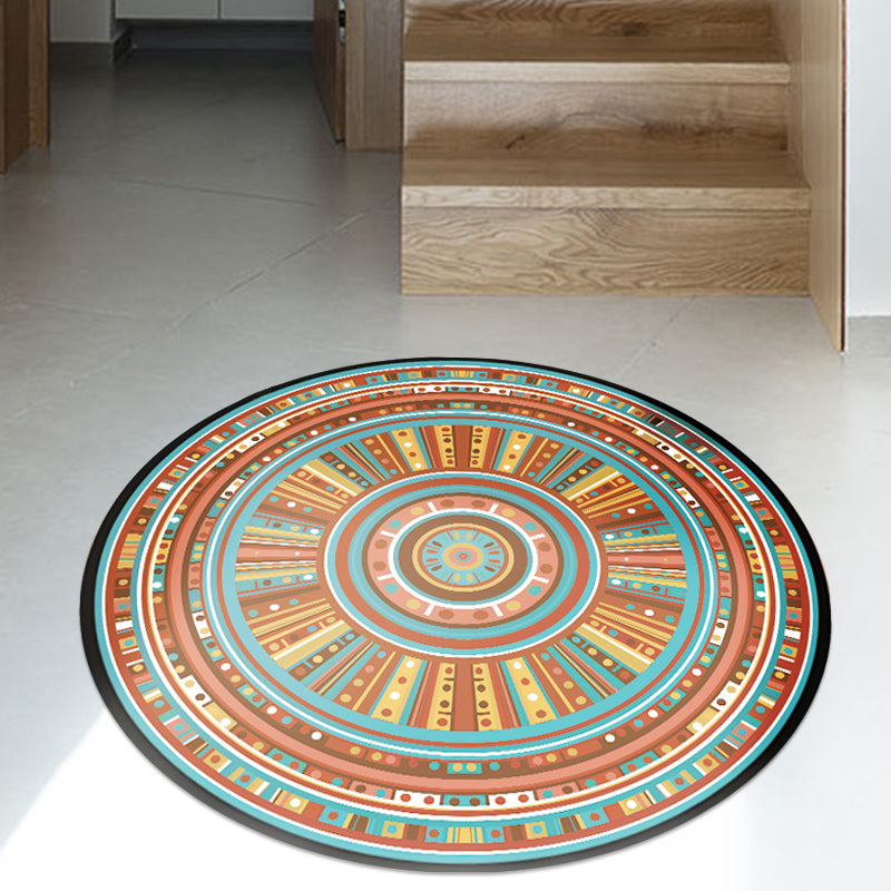Vintage Concentric Circle Teppich Blau und Orange Bohemian Teppich Polyester Nicht-Schlupf-Rückschlag Teppich für Schlafzimmer