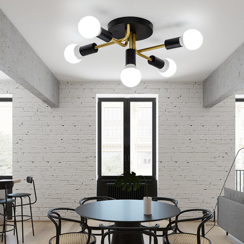 Braccia curve moderne semi -filo del supporto per soffitto metallo a 5 luci per sala da pranzo a soffitto a soffitto in nero/oro