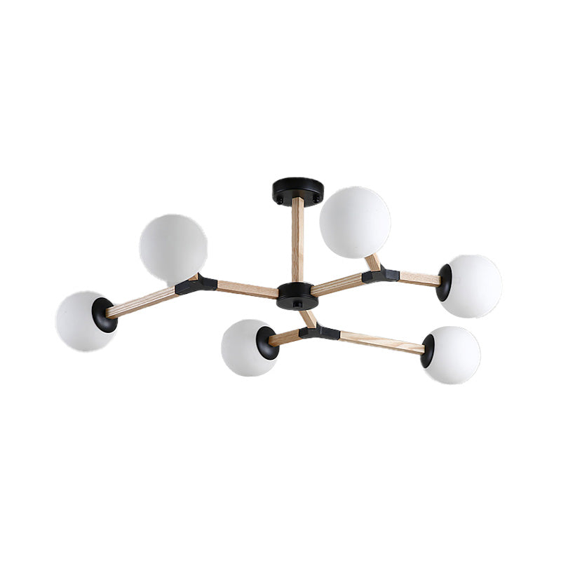 Weiß/schwarz/goldener Zweig Kronleuchter Beleuchtung zeitgenössischer 3/6/9 Lichter Holzhänge Deckenlampe mit weißem Glas Globaler Schatten