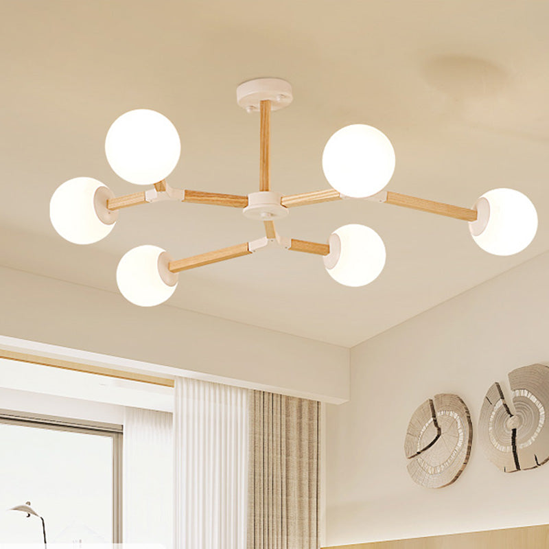 Weiß/schwarz/goldener Zweig Kronleuchter Beleuchtung zeitgenössischer 3/6/9 Lichter Holzhänge Deckenlampe mit weißem Glas Globaler Schatten