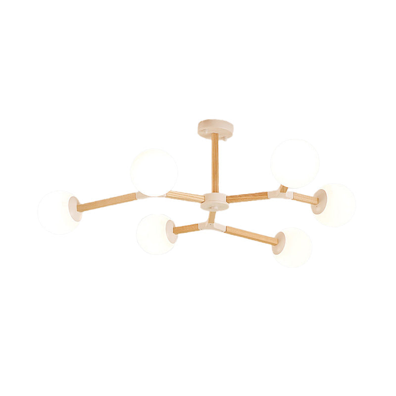 Weiß/schwarz/goldener Zweig Kronleuchter Beleuchtung zeitgenössischer 3/6/9 Lichter Holzhänge Deckenlampe mit weißem Glas Globaler Schatten