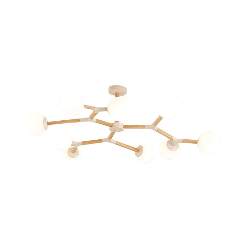 Weiß/schwarz/goldener Zweig Kronleuchter Beleuchtung zeitgenössischer 3/6/9 Lichter Holzhänge Deckenlampe mit weißem Glas Globaler Schatten