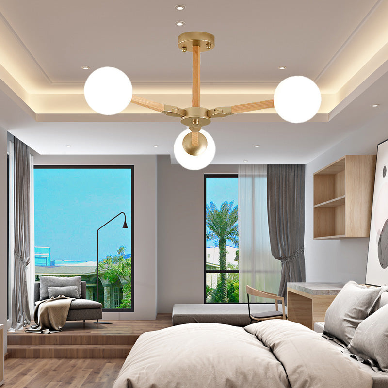 Weiß/schwarz/goldener Zweig Kronleuchter Beleuchtung zeitgenössischer 3/6/9 Lichter Holzhänge Deckenlampe mit weißem Glas Globaler Schatten