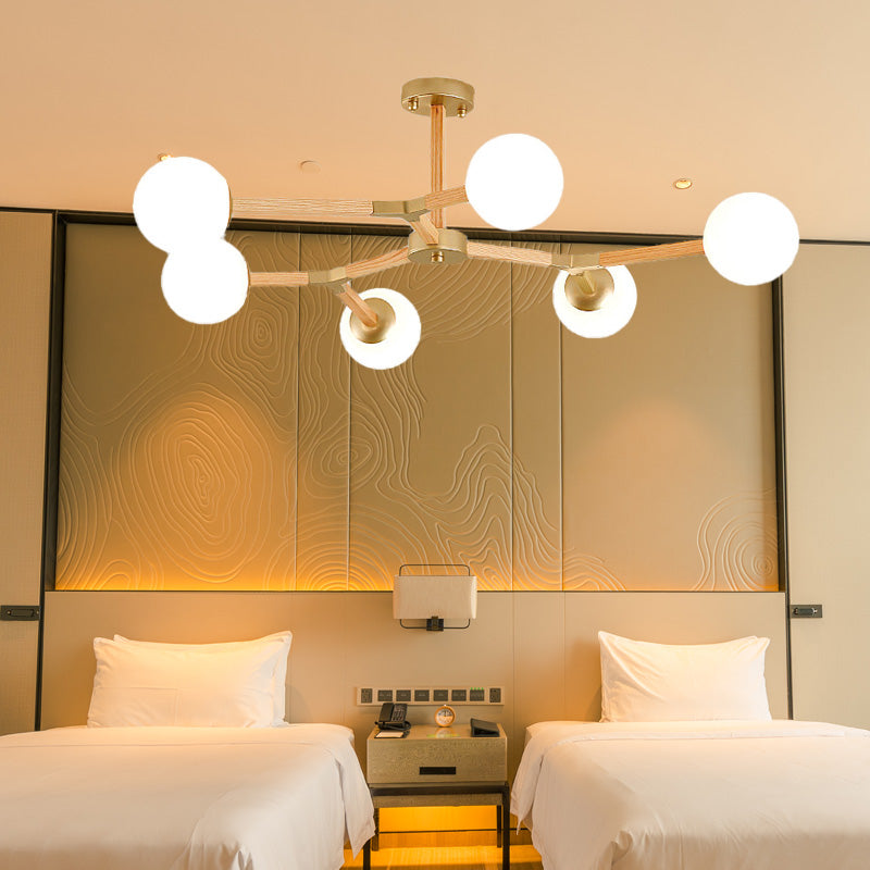 Weiß/schwarz/goldener Zweig Kronleuchter Beleuchtung zeitgenössischer 3/6/9 Lichter Holzhänge Deckenlampe mit weißem Glas Globaler Schatten