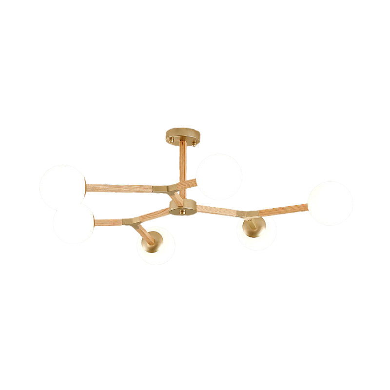 Weiß/schwarz/goldener Zweig Kronleuchter Beleuchtung zeitgenössischer 3/6/9 Lichter Holzhänge Deckenlampe mit weißem Glas Globaler Schatten