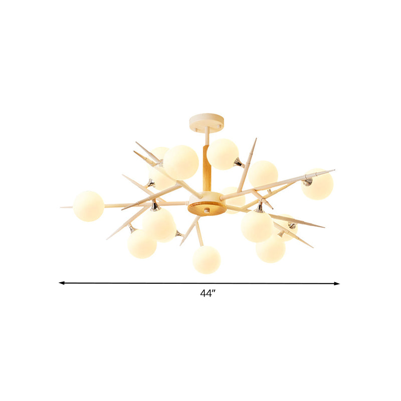 White Spherical Shade Hanging Light Multi-Head Japanese Style Glass Chandelier for Tea Station