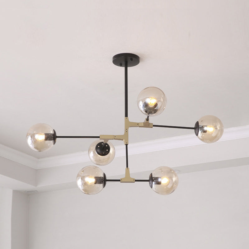 Einfacher Stil Linie Kronleuchter 6/8/10-Kopf-Metall Hanging Light mit Bernstein/Klar/Rauchglaskugel für den Lernraum