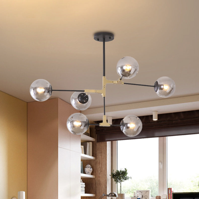 Einfacher Stil Linie Kronleuchter 6/8/10-Kopf-Metall Hanging Light mit Bernstein/Klar/Rauchglaskugel für den Lernraum
