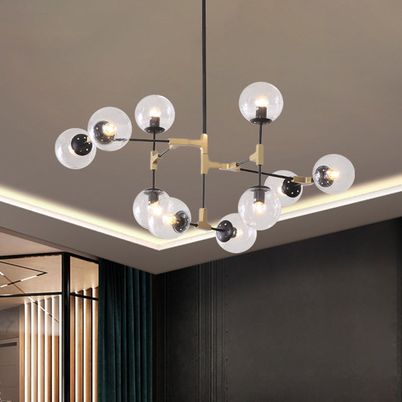 Einfacher Stil Linie Kronleuchter 6/8/10-Kopf-Metall Hanging Light mit Bernstein/Klar/Rauchglaskugel für den Lernraum