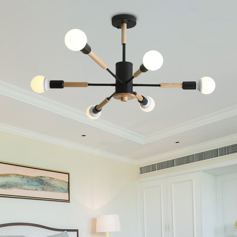 Black/Green/Grey/White Sky Bang Pendant Lighting Nordic Style Wooden Chandelier for Living Room Foyer