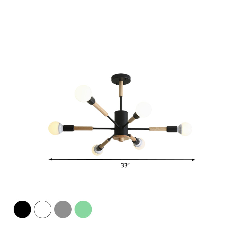 Black/Green/Grey/White Sky Bang Pendant Lighting Nordic Style Wooden Chandelier for Living Room Foyer