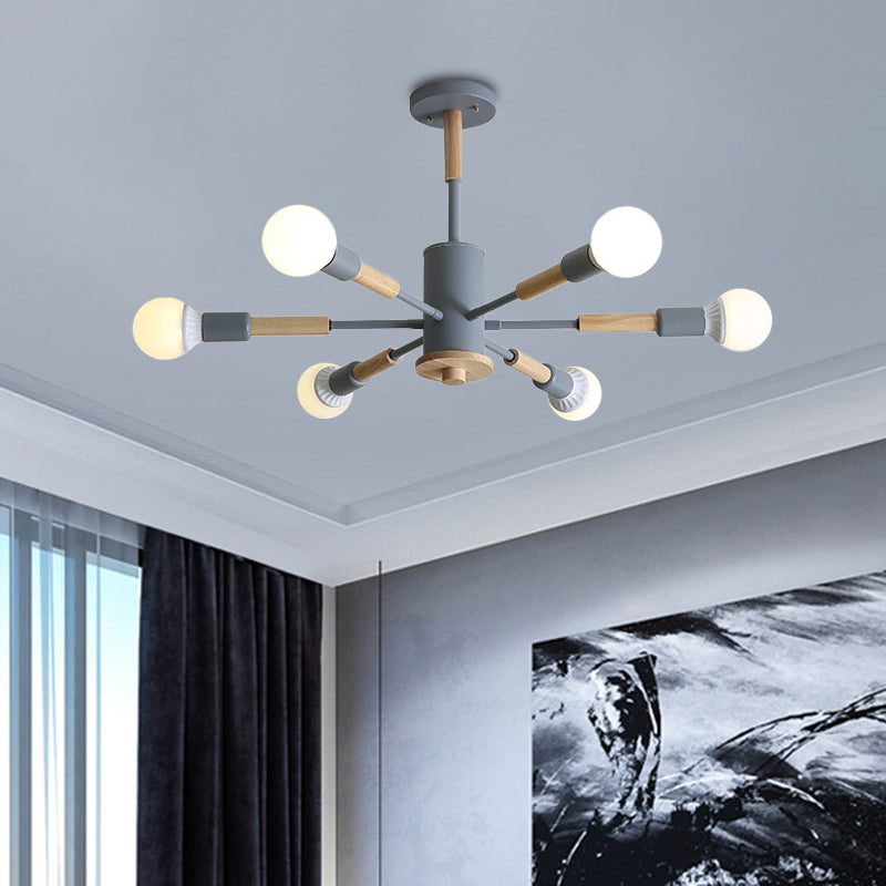 Black/Green/Grey/White Sky Bang Pendant Lighting Nordic Style Wooden Chandelier for Living Room Foyer