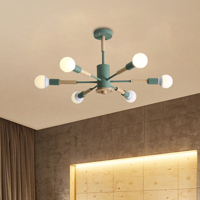 Black/Green/Grey/White Sky Bang Pendant Lighting Nordic Style Wooden Chandelier for Living Room Foyer