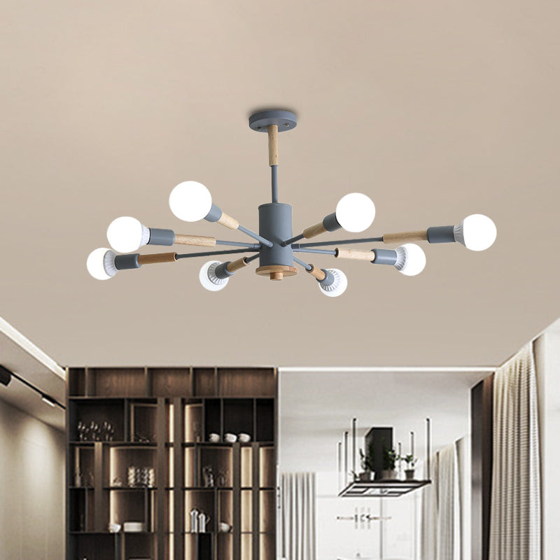 Black/Green/Grey/White Sky Bang Pendant Lighting Nordic Style Wooden Chandelier for Living Room Foyer