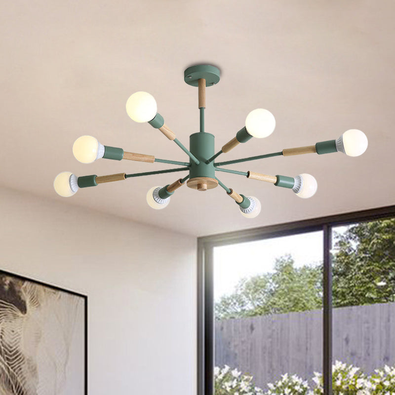 Black/Green/Grey/White Sky Bang Pendant Lighting Nordic Style Wooden Chandelier for Living Room Foyer