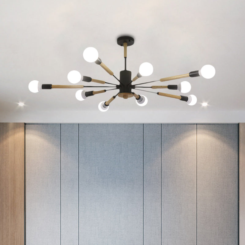 Black/Green/Grey/White Sky Bang Pendant Lighting Nordic Style Wooden Chandelier for Living Room Foyer