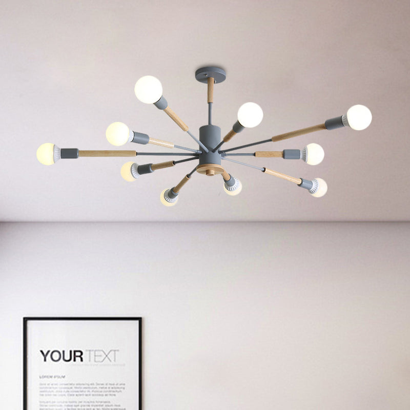 Black/Green/Grey/White Sky Bang Pendant Lighting Nordic Style Wooden Chandelier for Living Room Foyer