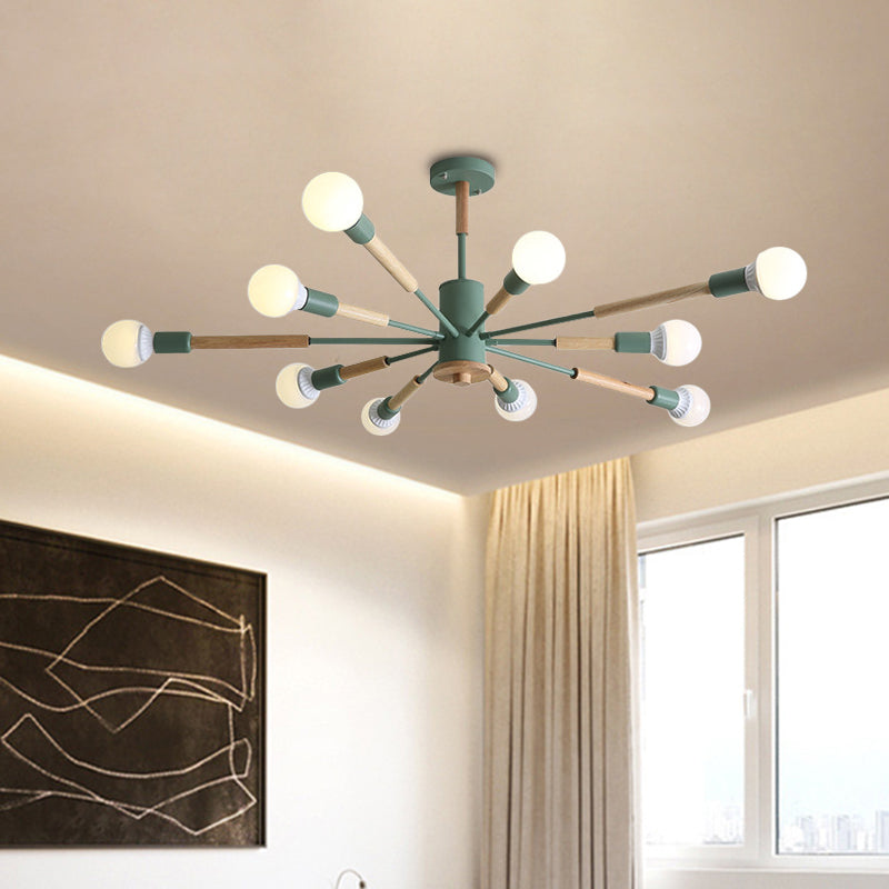 Black/Green/Grey/White Sky Bang Pendant Lighting Nordic Style Wooden Chandelier for Living Room Foyer