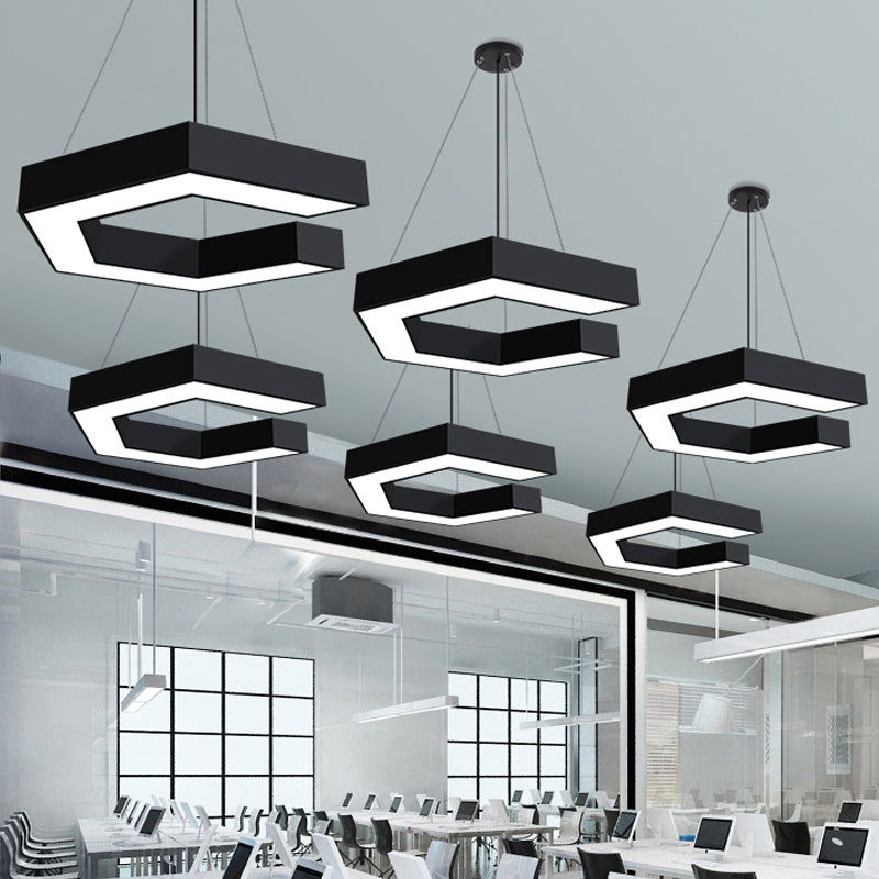 Geometric Pendant Lighting Modern Metal Led Black Hanging Ceiling Lamp for Office, 19.5"/23.5"/31.5" Wide