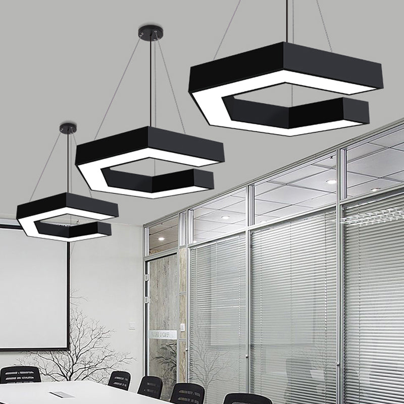 Geometric Pendant Lighting Modern Metal Led Black Hanging Ceiling Lamp for Office, 19.5"/23.5"/31.5" Wide